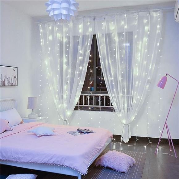 String Lights Curtain,USB Powered Fairy Lights for Bedroom Wall Party 8 Modes - Picture 2 of 7